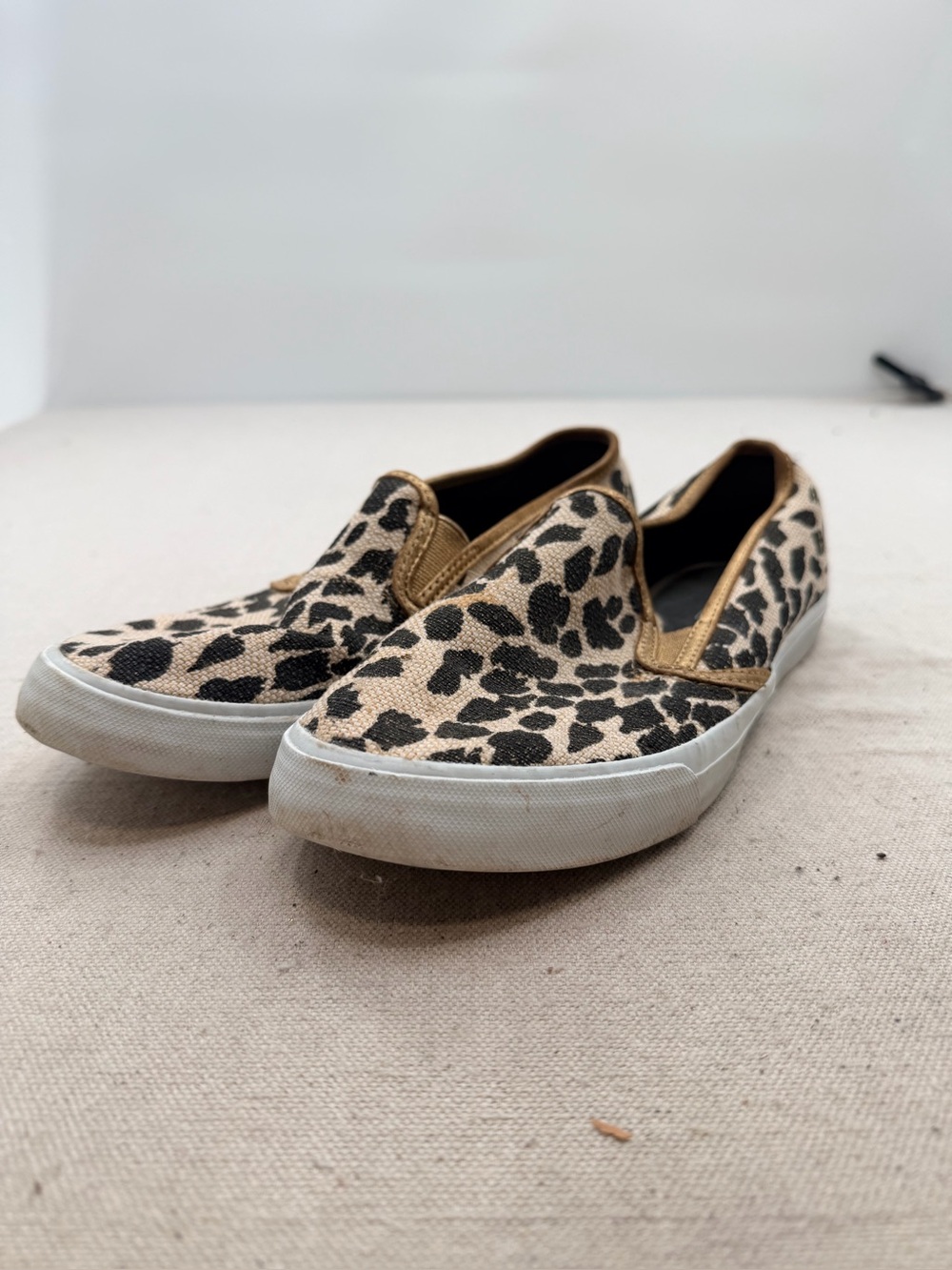 Sperry Leopard Print Slip-On Flats with Metallic Trim - Women's Brown - Picture 2 of 11